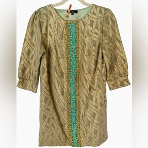 Vintage Golden Dress with turquoise detailing size M